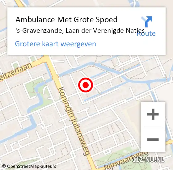 Locatie op kaart van de 112 melding: Ambulance Met Grote Spoed Naar 's-Gravenzande, Laan der Verenigde Naties op 1 juli 2023 16:24