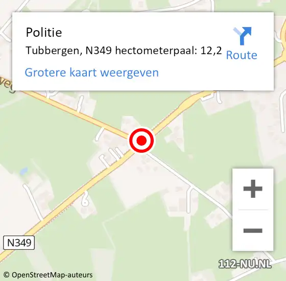 Locatie op kaart van de 112 melding: Politie Tubbergen, N349 hectometerpaal: 12,2 op 1 juli 2023 16:31