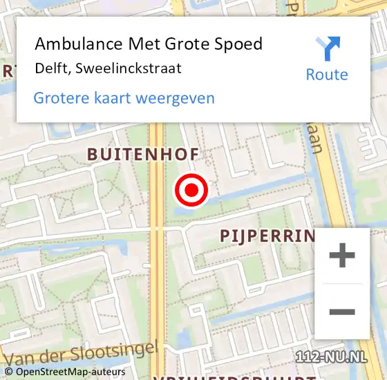 Locatie op kaart van de 112 melding: Ambulance Met Grote Spoed Naar Delft, Sweelinckstraat op 1 juli 2023 16:31
