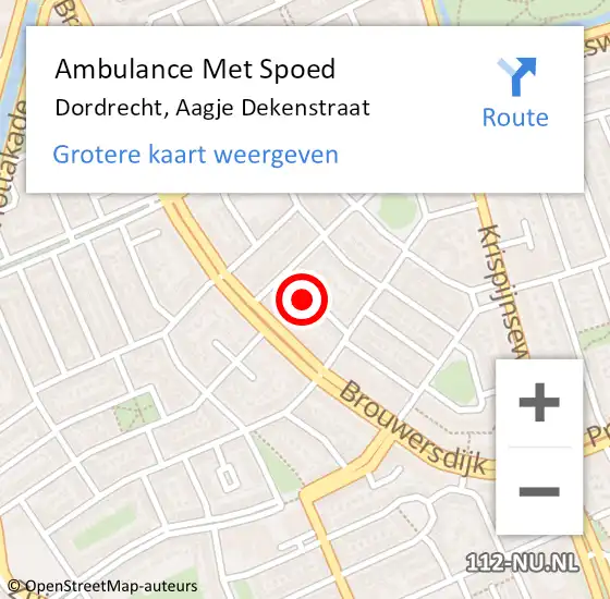 Locatie op kaart van de 112 melding: Ambulance Met Spoed Naar Dordrecht, Aagje Dekenstraat op 1 juli 2023 16:43