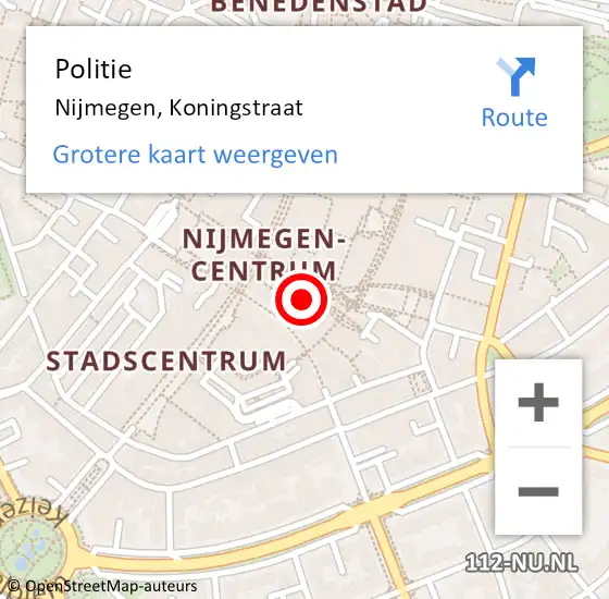 Locatie op kaart van de 112 melding: Politie Nijmegen, Koningstraat op 1 juli 2023 16:50