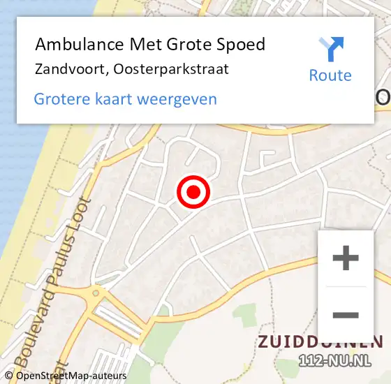 Locatie op kaart van de 112 melding: Ambulance Met Grote Spoed Naar Zandvoort, Oosterparkstraat op 1 juli 2023 17:06