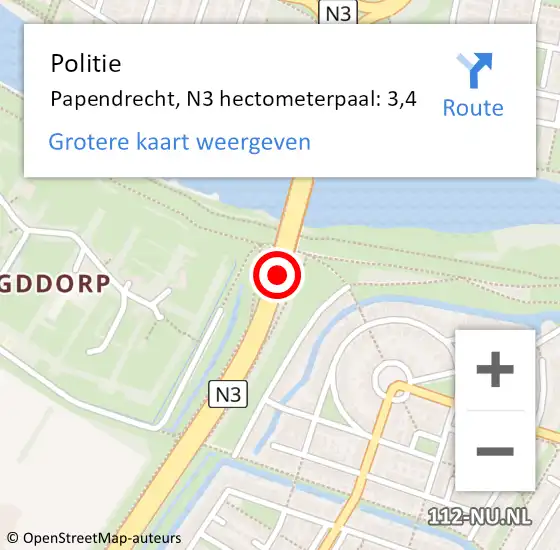 Locatie op kaart van de 112 melding: Politie Papendrecht, N3 hectometerpaal: 3,4 op 1 juli 2023 17:45