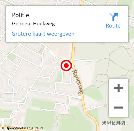 Locatie op kaart van de 112 melding: Politie Gennep, Hoekweg op 1 juli 2023 18:05