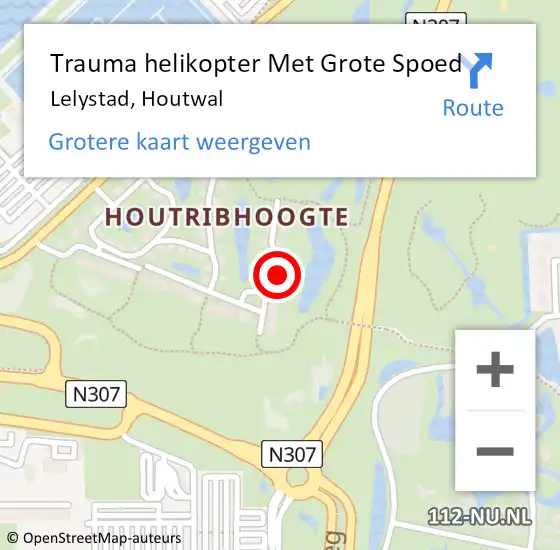 Locatie op kaart van de 112 melding: Trauma helikopter Met Grote Spoed Naar Lelystad, Houtwal op 1 juli 2023 18:19