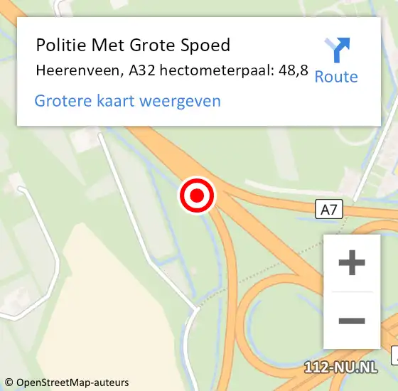 Locatie op kaart van de 112 melding: Politie Met Grote Spoed Naar Heerenveen, A32 hectometerpaal: 48,8 op 1 juli 2023 18:42