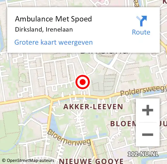 Locatie op kaart van de 112 melding: Ambulance Met Spoed Naar Dirksland, Irenelaan op 1 juli 2023 18:44