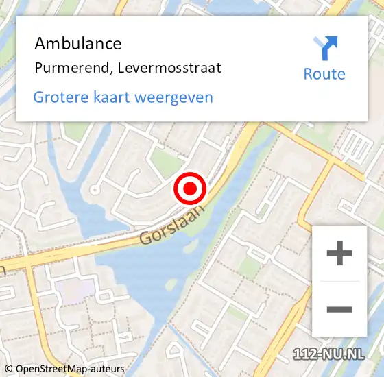 Locatie op kaart van de 112 melding: Ambulance Purmerend, Levermosstraat op 1 juli 2023 18:50