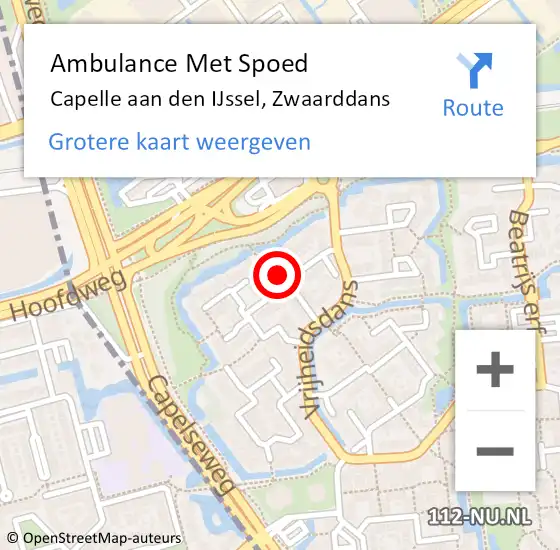 Locatie op kaart van de 112 melding: Ambulance Met Spoed Naar Capelle aan den IJssel, Zwaarddans op 1 juli 2023 19:26
