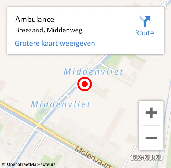 Locatie op kaart van de 112 melding: Ambulance Breezand, Middenweg op 1 juli 2023 19:41