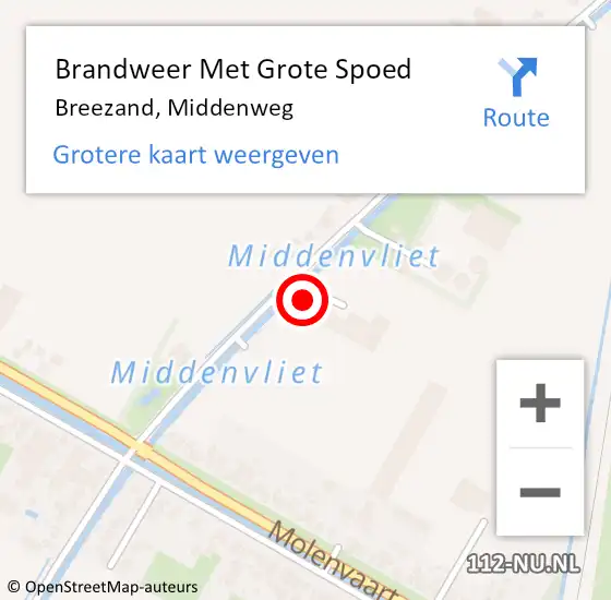 Locatie op kaart van de 112 melding: Brandweer Met Grote Spoed Naar Breezand, Middenweg op 1 juli 2023 19:41