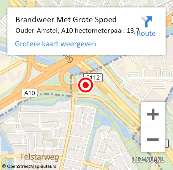 Locatie op kaart van de 112 melding: Brandweer Met Grote Spoed Naar Ouder-Amstel, A10 hectometerpaal: 13,7 op 1 juli 2023 19:48