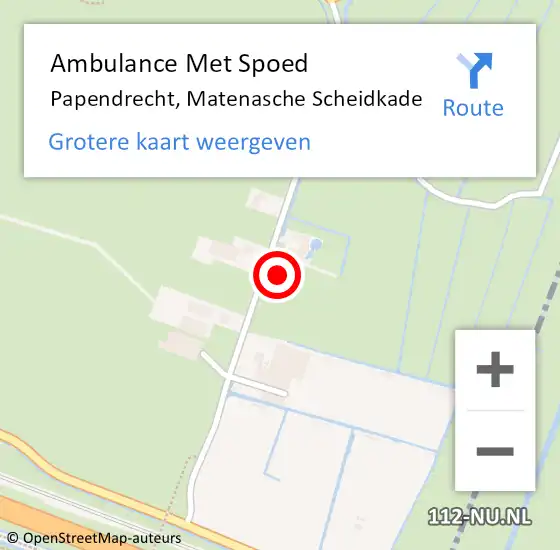 Locatie op kaart van de 112 melding: Ambulance Met Spoed Naar Papendrecht, Matenasche Scheidkade op 1 juli 2023 19:54