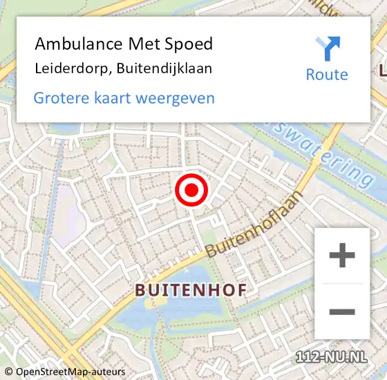 Locatie op kaart van de 112 melding: Ambulance Met Spoed Naar Leiderdorp, Buitendijklaan op 1 juli 2023 20:37