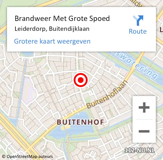 Locatie op kaart van de 112 melding: Brandweer Met Grote Spoed Naar Leiderdorp, Buitendijklaan op 1 juli 2023 20:57