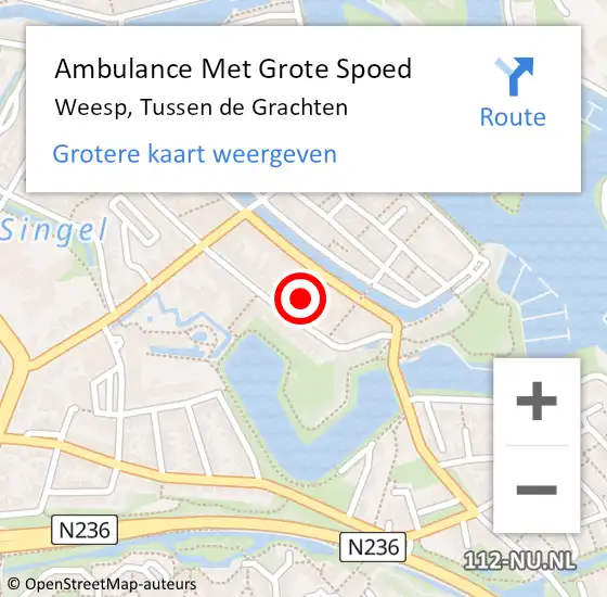 Locatie op kaart van de 112 melding: Ambulance Met Grote Spoed Naar Weesp, Tussen de Grachten op 1 juli 2023 21:42