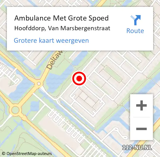 Locatie op kaart van de 112 melding: Ambulance Met Grote Spoed Naar Hoofddorp, Van Marsbergenstraat op 1 juli 2023 22:20