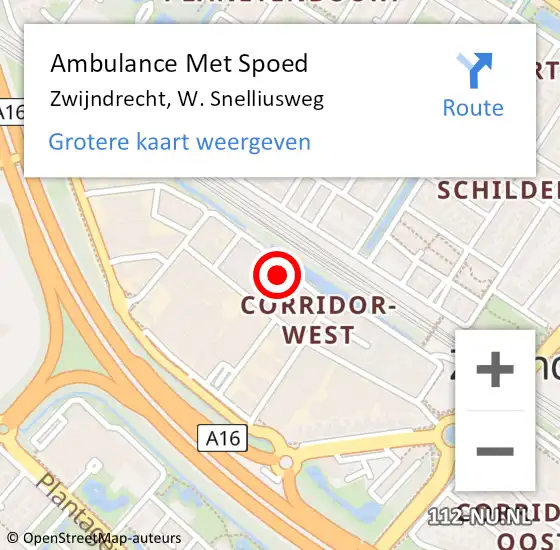 Locatie op kaart van de 112 melding: Ambulance Met Spoed Naar Zwijndrecht, W. Snelliusweg op 1 juli 2023 22:39