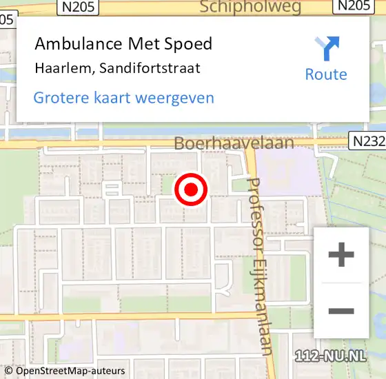 Locatie op kaart van de 112 melding: Ambulance Met Spoed Naar Haarlem, Sandifortstraat op 1 juli 2023 23:13