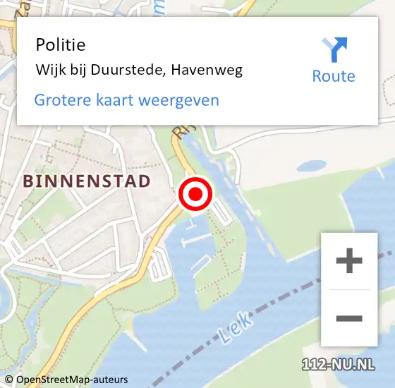 Locatie op kaart van de 112 melding: Politie Wijk bij Duurstede, Havenweg op 1 juli 2023 23:49