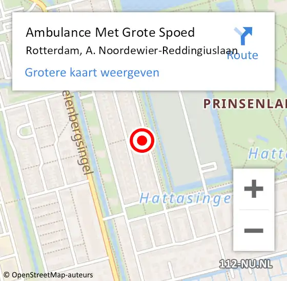 Locatie op kaart van de 112 melding: Ambulance Met Grote Spoed Naar Rotterdam, A. Noordewier-Reddingiuslaan op 2 juli 2023 00:05