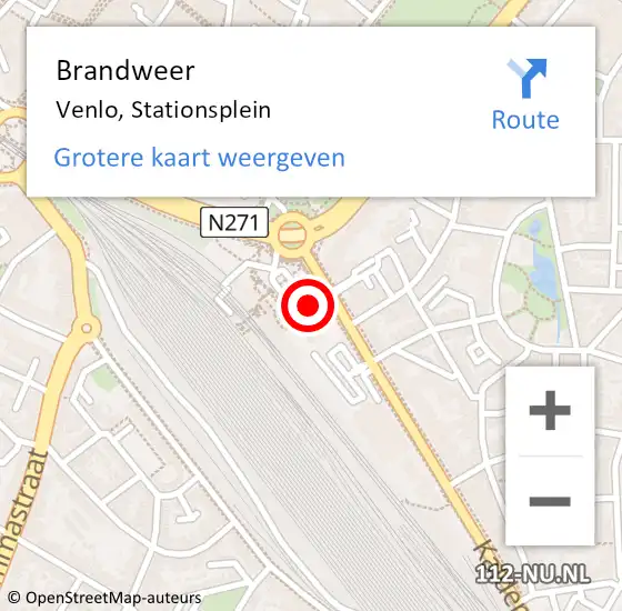 Locatie op kaart van de 112 melding: Brandweer Venlo, Stationsplein op 2 juli 2023 00:28