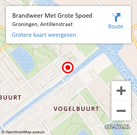 Locatie op kaart van de 112 melding: Brandweer Met Grote Spoed Naar Groningen, Antillenstraat op 2 juli 2023 01:11