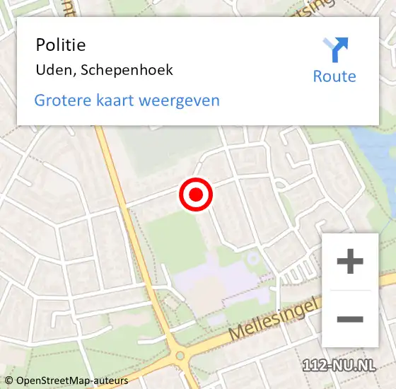 Locatie op kaart van de 112 melding: Politie Uden, Schepenhoek op 2 juli 2023 02:05