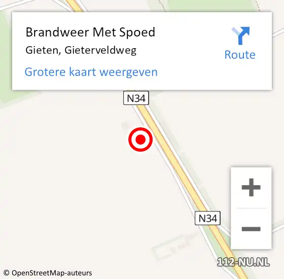Locatie op kaart van de 112 melding: Brandweer Met Spoed Naar Gieten, Gieterveldweg op 2 juli 2023 03:57