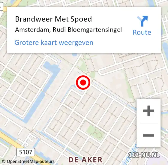 Locatie op kaart van de 112 melding: Brandweer Met Spoed Naar Amsterdam, Rudi Bloemgartensingel op 2 juli 2023 04:07