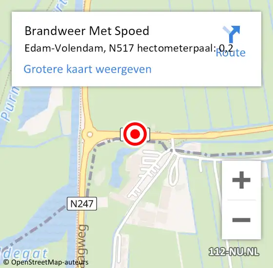 Locatie op kaart van de 112 melding: Brandweer Met Spoed Naar Edam-Volendam, N517 hectometerpaal: 0,2 op 2 juli 2023 06:25