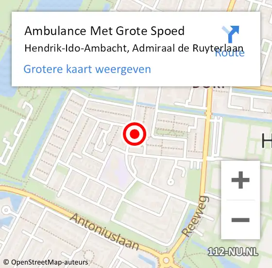 Locatie op kaart van de 112 melding: Ambulance Met Grote Spoed Naar Hendrik-Ido-Ambacht, Admiraal de Ruyterlaan op 2 juli 2023 09:52