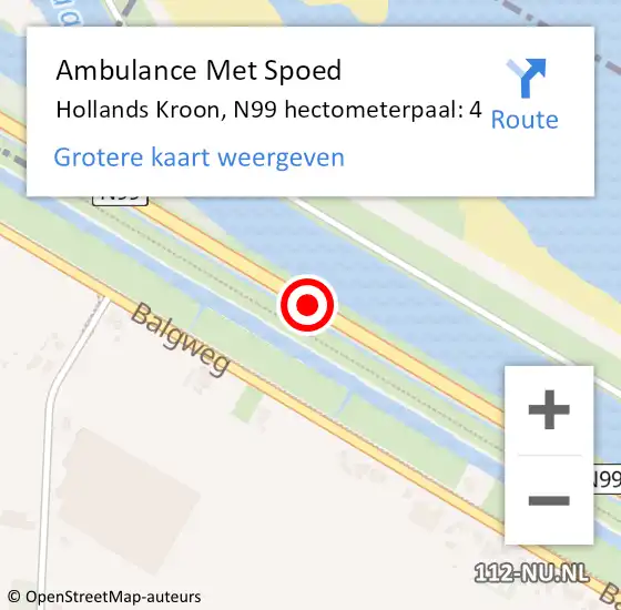 Locatie op kaart van de 112 melding: Ambulance Met Spoed Naar Hollands Kroon, N99 hectometerpaal: 4 op 2 juli 2023 10:04