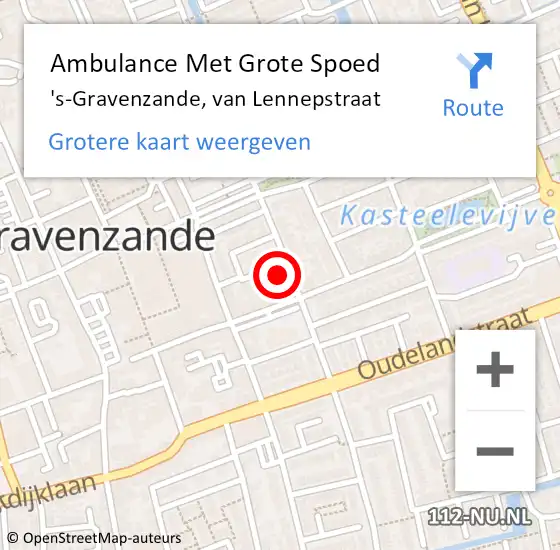 Locatie op kaart van de 112 melding: Ambulance Met Grote Spoed Naar 's-Gravenzande, van Lennepstraat op 2 juli 2023 10:13