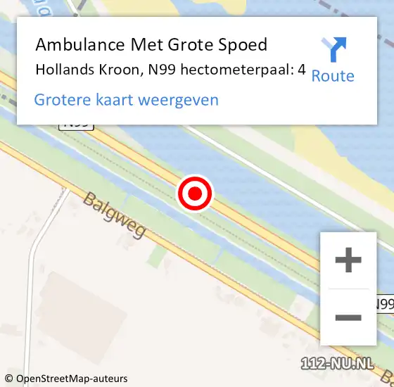 Locatie op kaart van de 112 melding: Ambulance Met Grote Spoed Naar Hollands Kroon, N99 hectometerpaal: 4 op 2 juli 2023 10:14