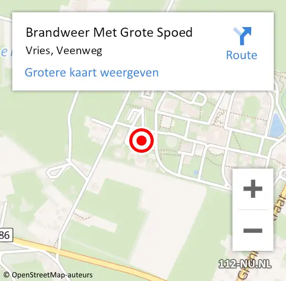 Locatie op kaart van de 112 melding: Brandweer Met Grote Spoed Naar Vries, Veenweg op 2 juli 2023 10:42