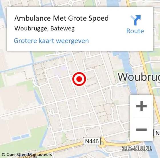 Locatie op kaart van de 112 melding: Ambulance Met Grote Spoed Naar Woubrugge, Bateweg op 2 juli 2023 10:42