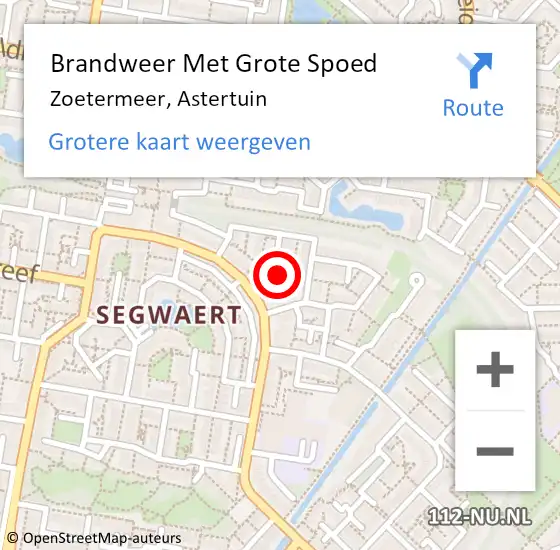 Locatie op kaart van de 112 melding: Brandweer Met Grote Spoed Naar Zoetermeer, Astertuin op 2 juli 2023 10:56