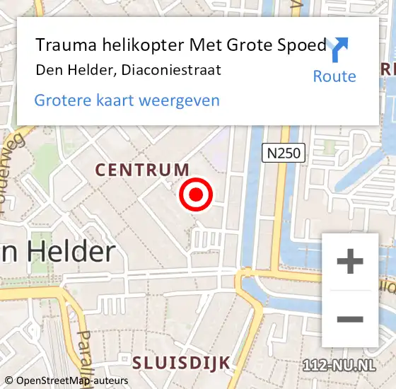 Locatie op kaart van de 112 melding: Trauma helikopter Met Grote Spoed Naar Den Helder, Diaconiestraat op 2 juli 2023 11:31