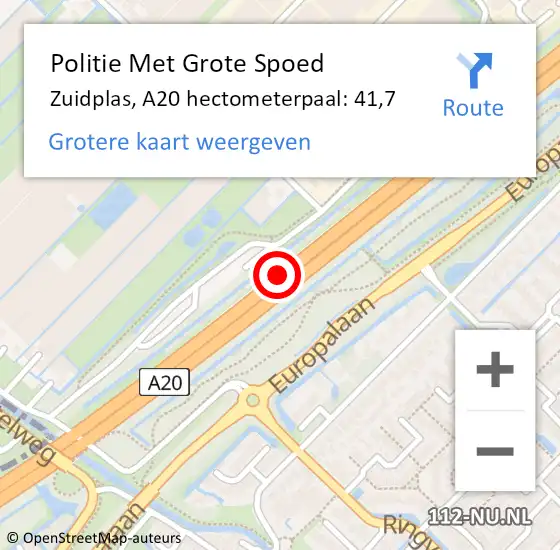 Locatie op kaart van de 112 melding: Politie Met Grote Spoed Naar Zuidplas, A20 hectometerpaal: 41,7 op 2 juli 2023 11:47