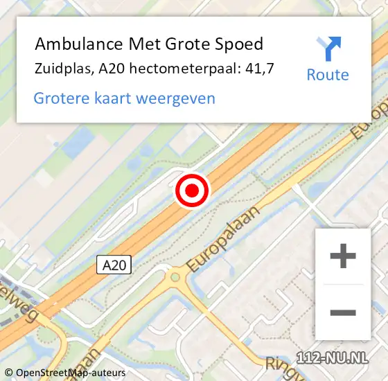 Locatie op kaart van de 112 melding: Ambulance Met Grote Spoed Naar Zuidplas, A20 hectometerpaal: 41,7 op 2 juli 2023 11:48