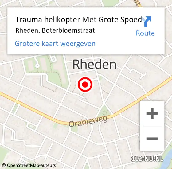 Locatie op kaart van de 112 melding: Trauma helikopter Met Grote Spoed Naar Rheden, Boterbloemstraat op 2 juli 2023 12:21