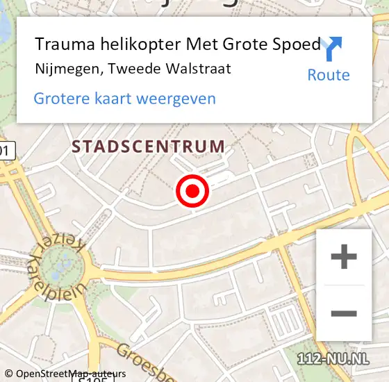 Locatie op kaart van de 112 melding: Trauma helikopter Met Grote Spoed Naar Nijmegen, Tweede Walstraat op 2 juli 2023 13:13