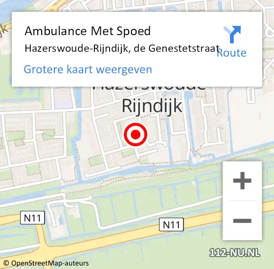 Locatie op kaart van de 112 melding: Ambulance Met Spoed Naar Hazerswoude-Rijndijk, de Genestetstraat op 2 juli 2023 14:02