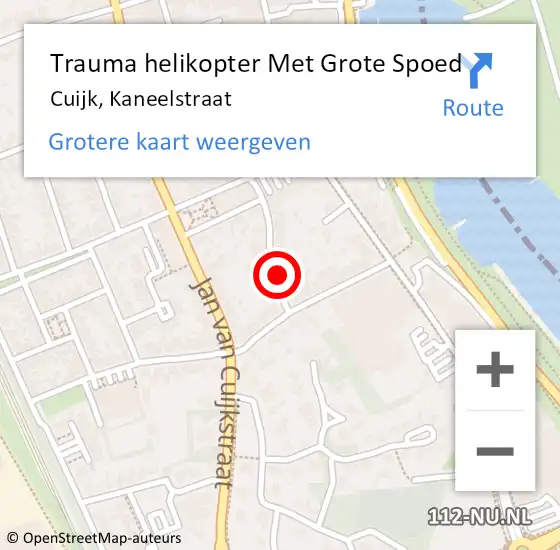 Locatie op kaart van de 112 melding: Trauma helikopter Met Grote Spoed Naar Cuijk, Kaneelstraat op 2 juli 2023 14:04