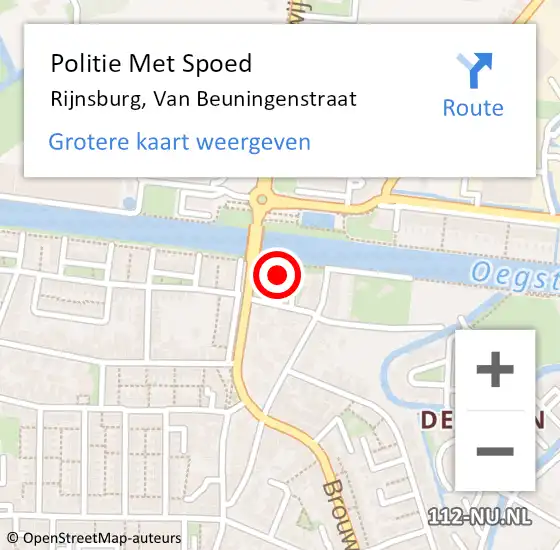 Locatie op kaart van de 112 melding: Politie Met Spoed Naar Rijnsburg, Van Beuningenstraat op 2 juli 2023 14:22