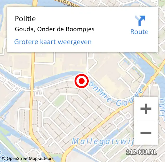 Locatie op kaart van de 112 melding: Politie Gouda, Onder de Boompjes op 2 juli 2023 14:24