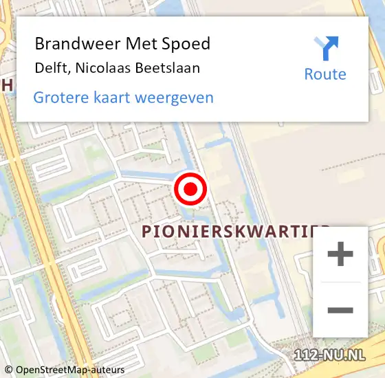 Locatie op kaart van de 112 melding: Brandweer Met Spoed Naar Delft, Nicolaas Beetslaan op 2 juli 2023 14:26