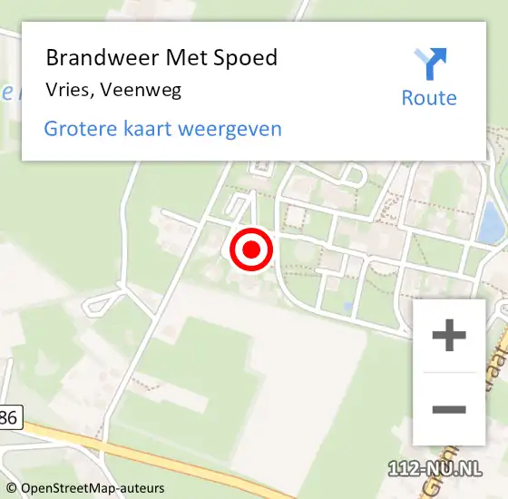 Locatie op kaart van de 112 melding: Brandweer Met Spoed Naar Vries, Veenweg op 2 juli 2023 14:41