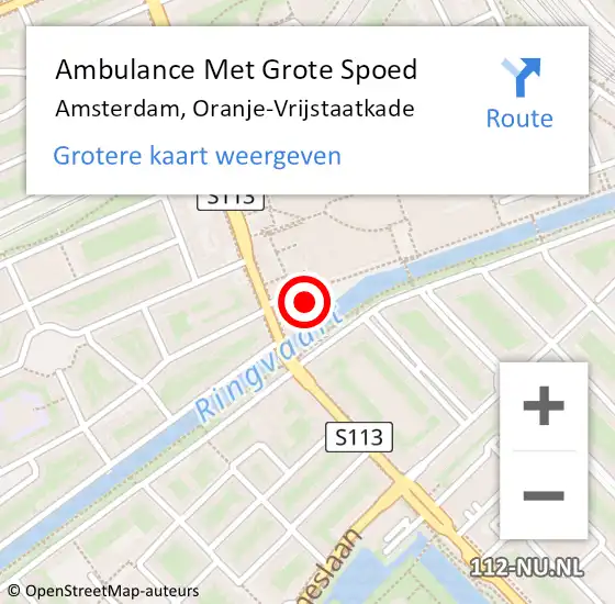 Locatie op kaart van de 112 melding: Ambulance Met Grote Spoed Naar Amsterdam, Oranje-Vrijstaatkade op 2 juli 2023 14:43